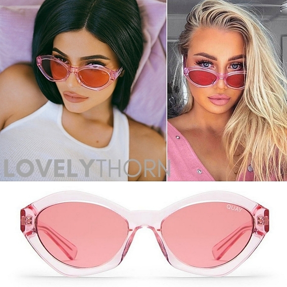QUAY // ltd ed kylie jenner collab retro-chic pink crystal frame pink lenses main image 14